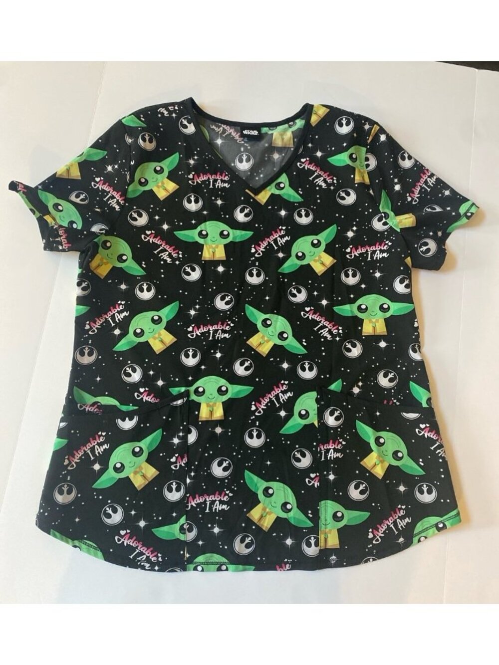 Scrubstar Star Wars Grogu Baby Yoda Healthcare Uniform Scrub Top Large
